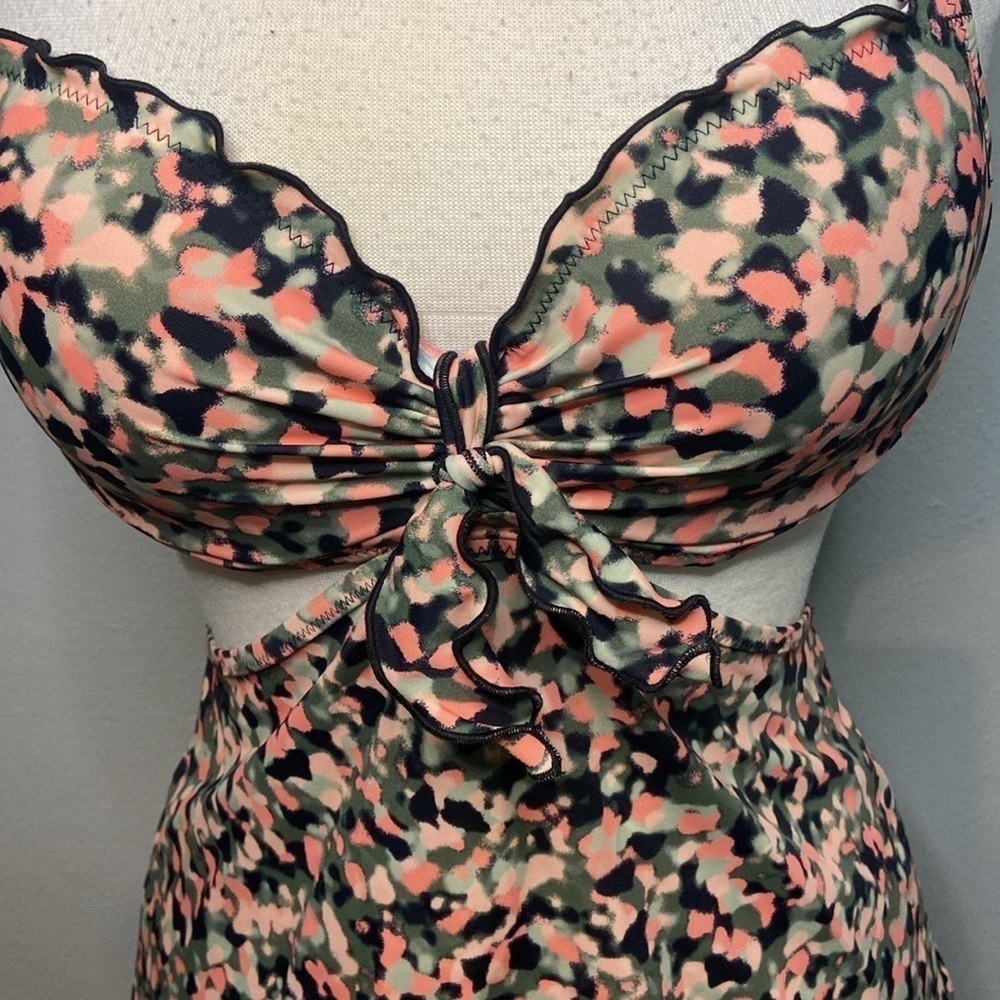 Sun Dazed Tankini Swim Top Padded Underwire Ruffle Pink Green 34C - Picture 4 of 8